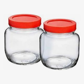 Small Glass Jar with Plastic red Lid for Kitchen Storage 250ML-(Set Of 16) P1