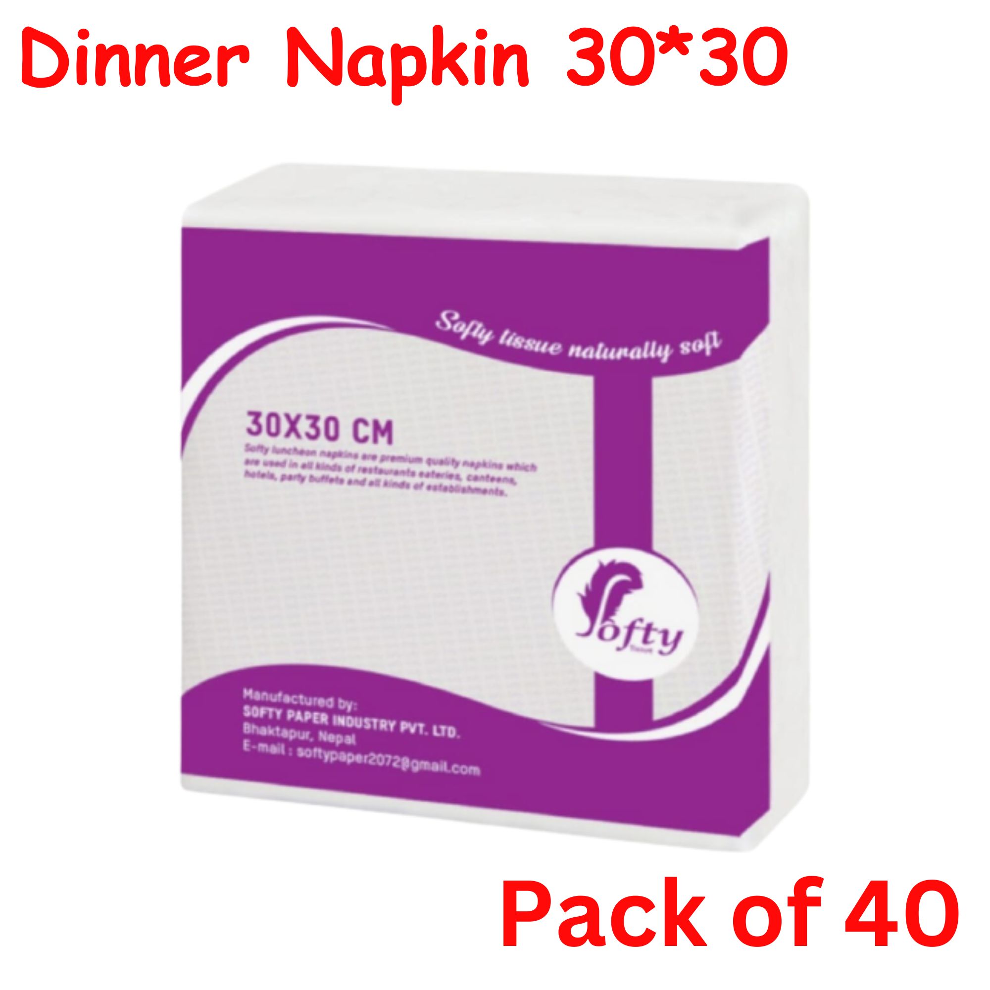 Napkin / Dinner Napkin / Tissue Paper / Softy Dinner Napkin Tissue Paper 30 x 30 cm -70Sheets -Pack Of 40