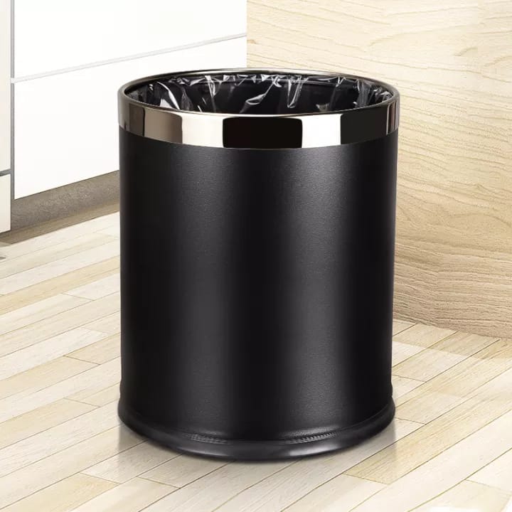 Stainless steel premium leather open top dustbin