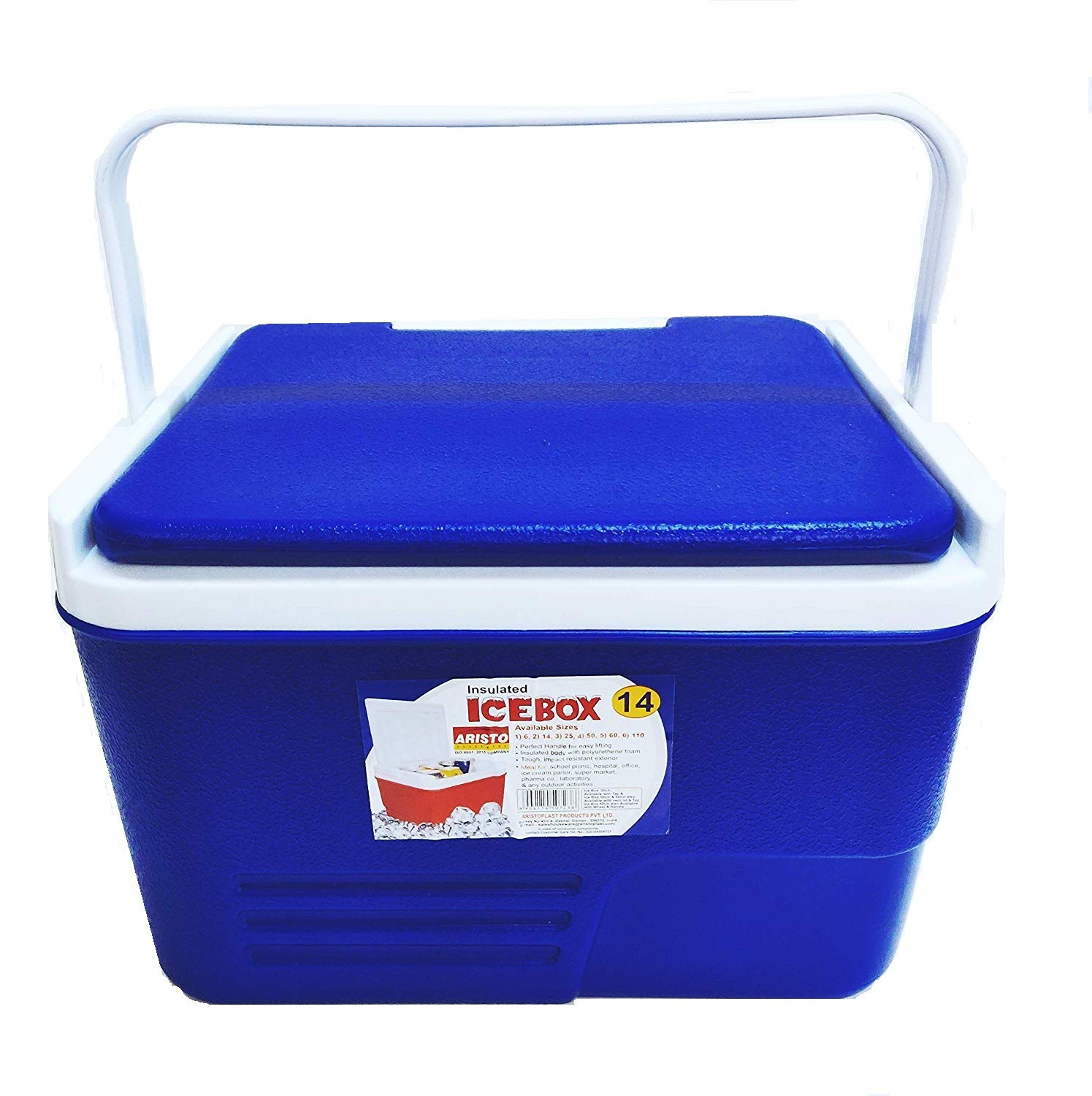 14 Liter Ice Cooler Box | Portable Insulated Ice Chiller | Travel Picnic Camping Cooler | Cold Drink & Ice Storage Box | Blue